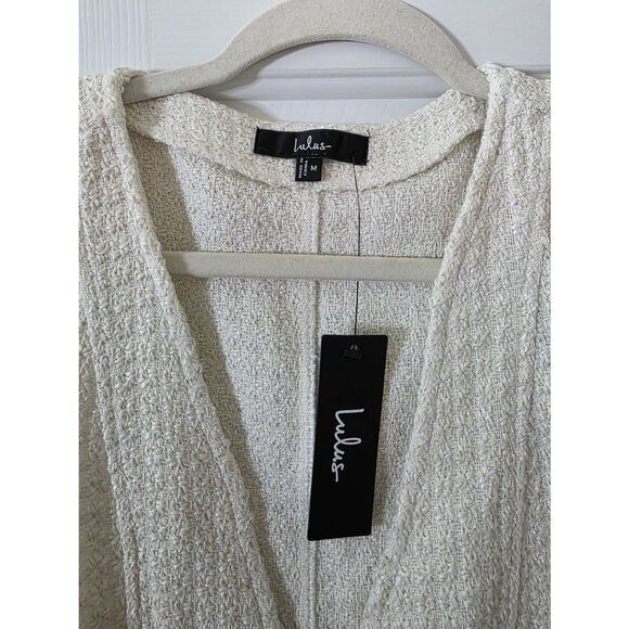 Lulus Elevated Concept White Tweed Lurex Button-Front Shift Mini Dress M NWT - Picture 8 of 9